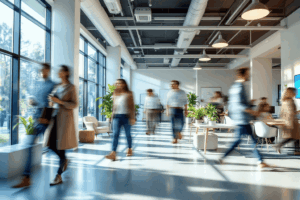 Escritório projetado com neuroarquitetura e luz natural.